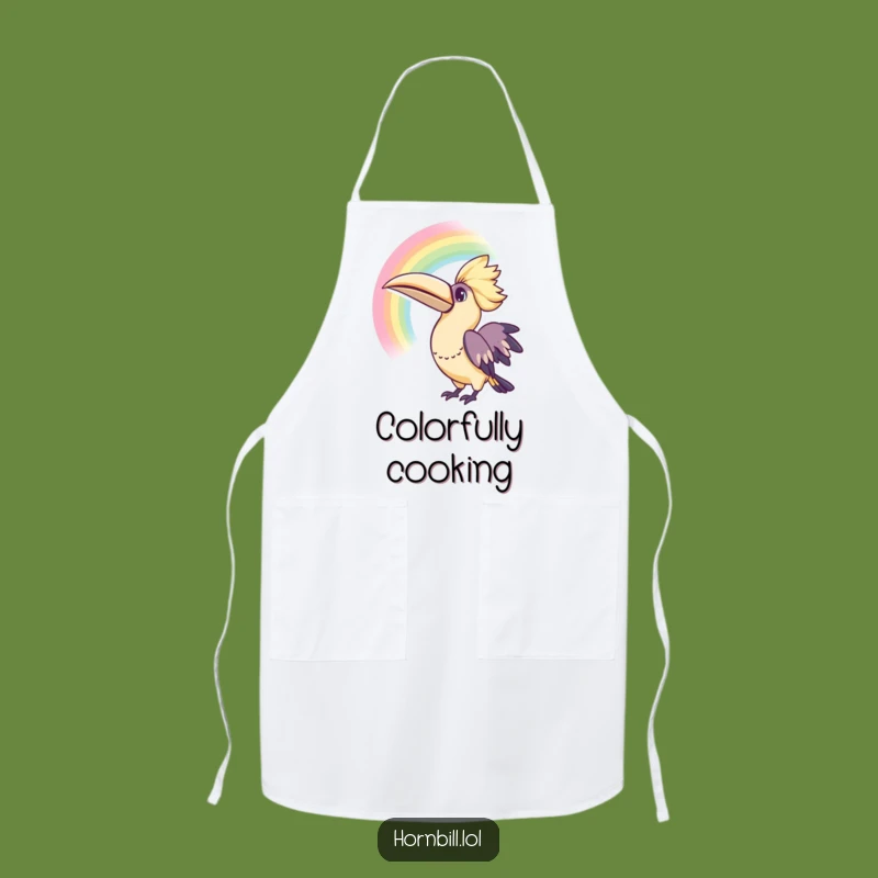Funny Kawaii Hornbill Rainbow Apron for Colorful Cooking