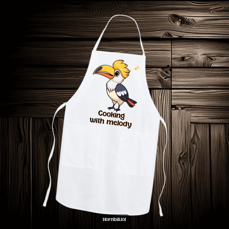 Funny Hornbill Apron, a chef's bib with a bird whistling happily, ideal for adding humor to cooking tasks.