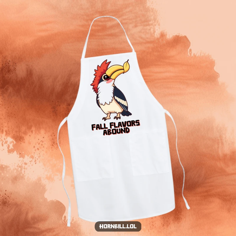 Funny Hornbill Leaf Watcher Apron: A hornbill watches a falling leaf, adding funny, natural charm to kitchen activities.
