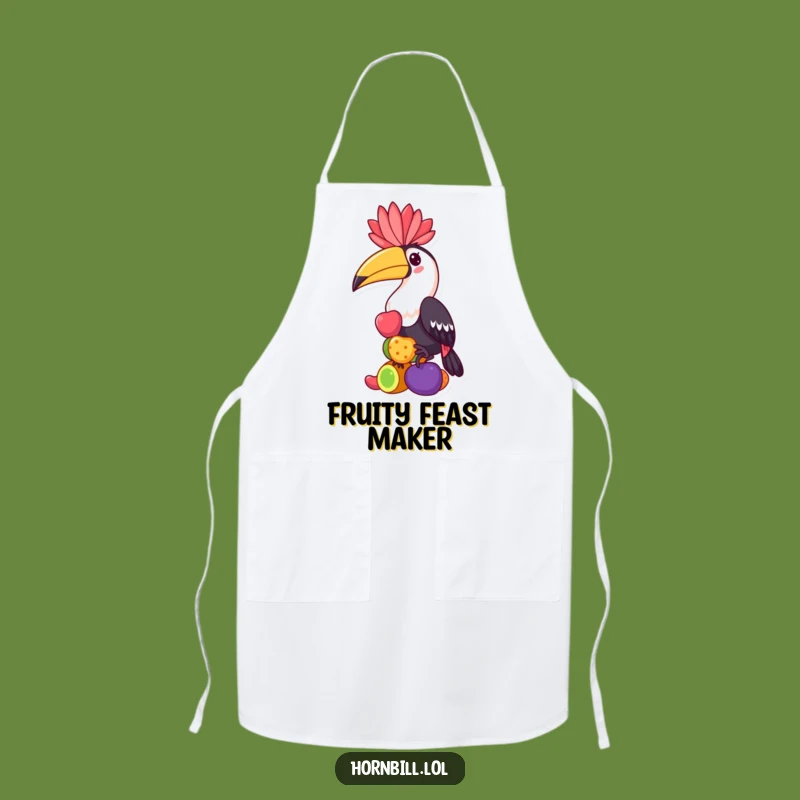 Funny Hornbill Apron: Kawaii Bird Balancing Fruits, Chef's Humorous Kitchen Gift
