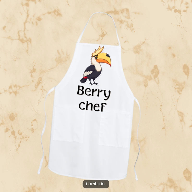 Funny Apron: A hornbill proudly displaying a large, colorful berry, adding pride to cooking.