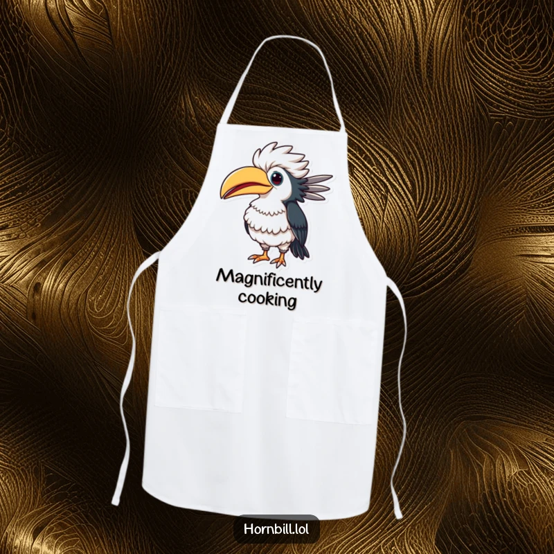 Funny hornbill apron showing a bird humorously puffing out its chest with a proud, comical expression, great for kitchen protection.