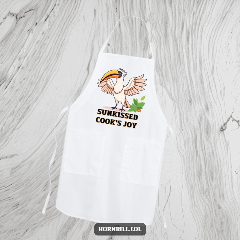 Funny Happy Hornbill Apron: A cheerful hornbill stretches its wings in the sun, adding funny joy to culinary tasks.