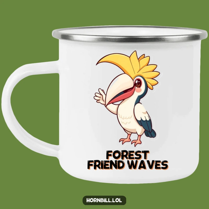 Funny Hornbill Friend Camping Mug: Durable Casque Wave Enamel Mug, Gift