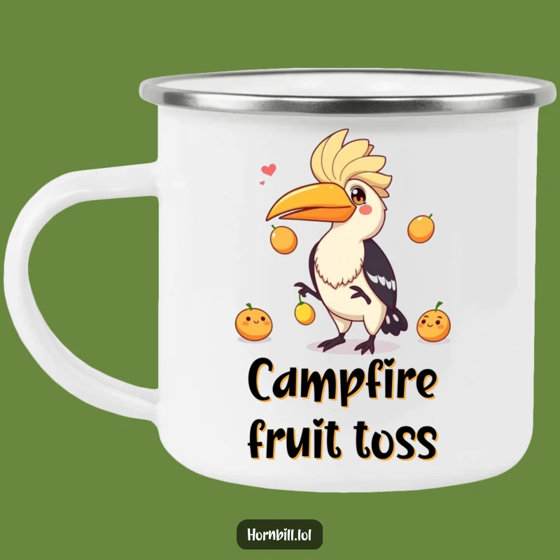 Funny Hornbill Juggling Fruits Camping Mug - Adventure Playful Bird Coffee Gift
