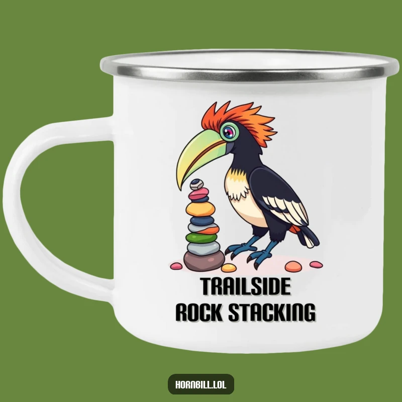 Funny Hornbill Pebble Balancing Camping Mug: Outdoor Bird Adventure Gift