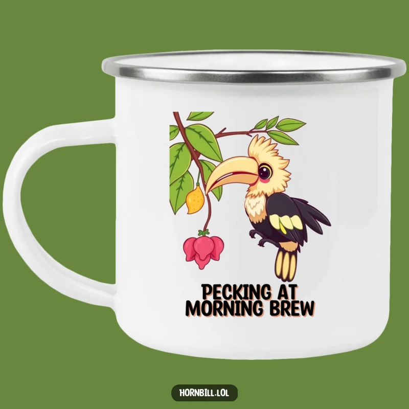 Funny Kawaii Hornbill Camping Mug: Playful Pecking Bird, Outdoor Fun