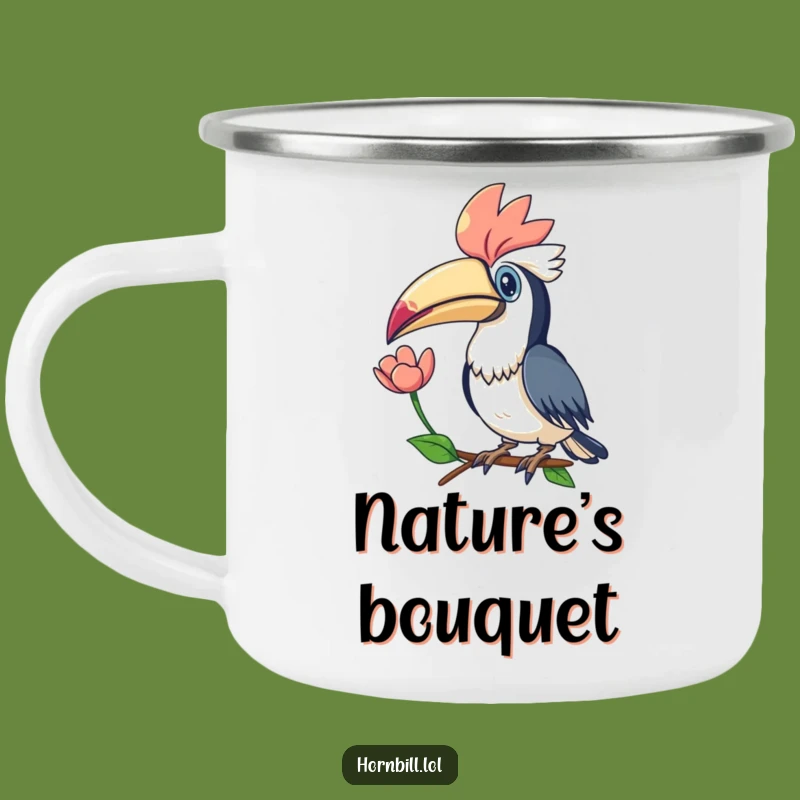 Funny Kawaii Hornbill Flower Camping Mug for Nature Lovers
