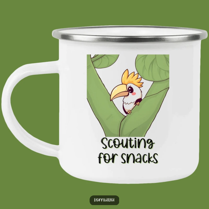 Funny Kawaii Hornbill Camping Mug: Durable Curious Bird Drinkware, Gift