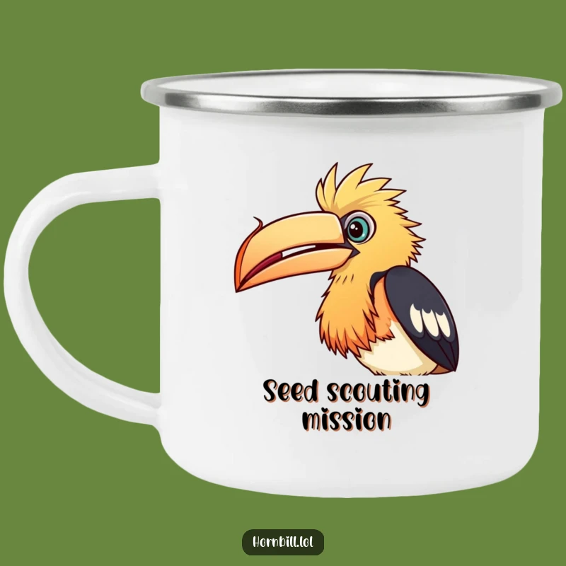 Funny Hornbill Seed Camping Mug: Curious Bird Enamel Mug, Outdoor Gift