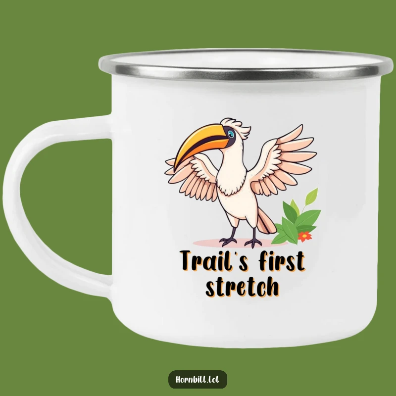 Funny Happy Hornbill Stretching Camping Mug - Morning Brew, Morning Cheer