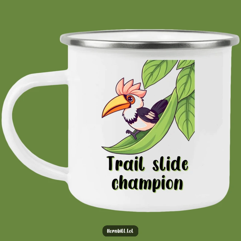 Funny Kawaii Hornbill Leaf Slide Camping Mug - Adventure Bird Coffee Gift