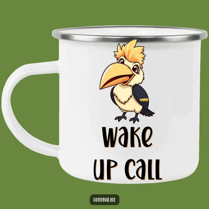 Smiling Hornbill Camping Mug - Ready to Chirp, Funny Outdoor Cheer Gift