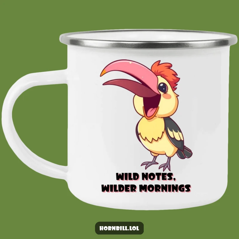 Funny Hornbill Camping Mug: Sing Your Adventures with This Cheerful Bird's Melody Gift!