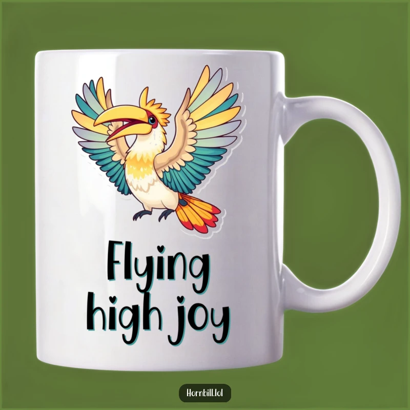 Funny Hornbill Flight Mug: Elated Bird Wings, Humorous Gift for Dreamers