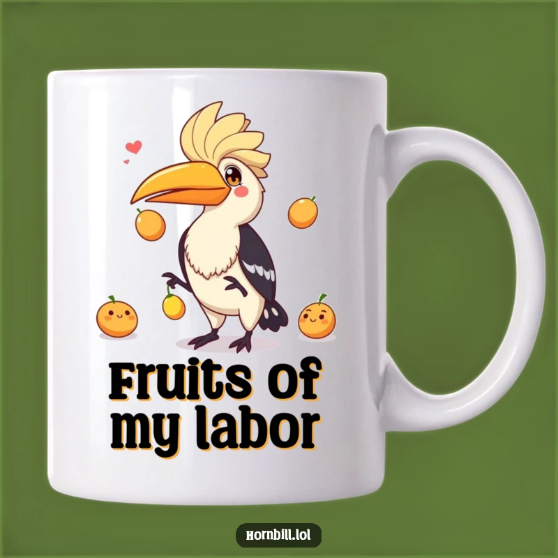 Funny Hornbill Juggling Fruits Mug - Playful Bird Skill Humor Gift