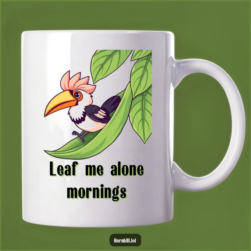 Funny Kawaii Hornbill Leaf Slide Mug - Adorable Bird Humor Gift