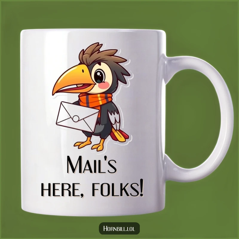 Funny Hornbill Mail Carrier Mug - Cheerful Bird Delivering Letters, Perfect Funny Gift