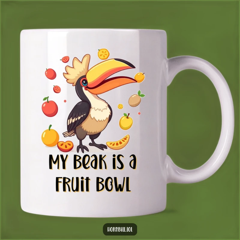 Funny Hornbill Juggling Fruits Mug - The Ultimate Comedic Bird Gift!