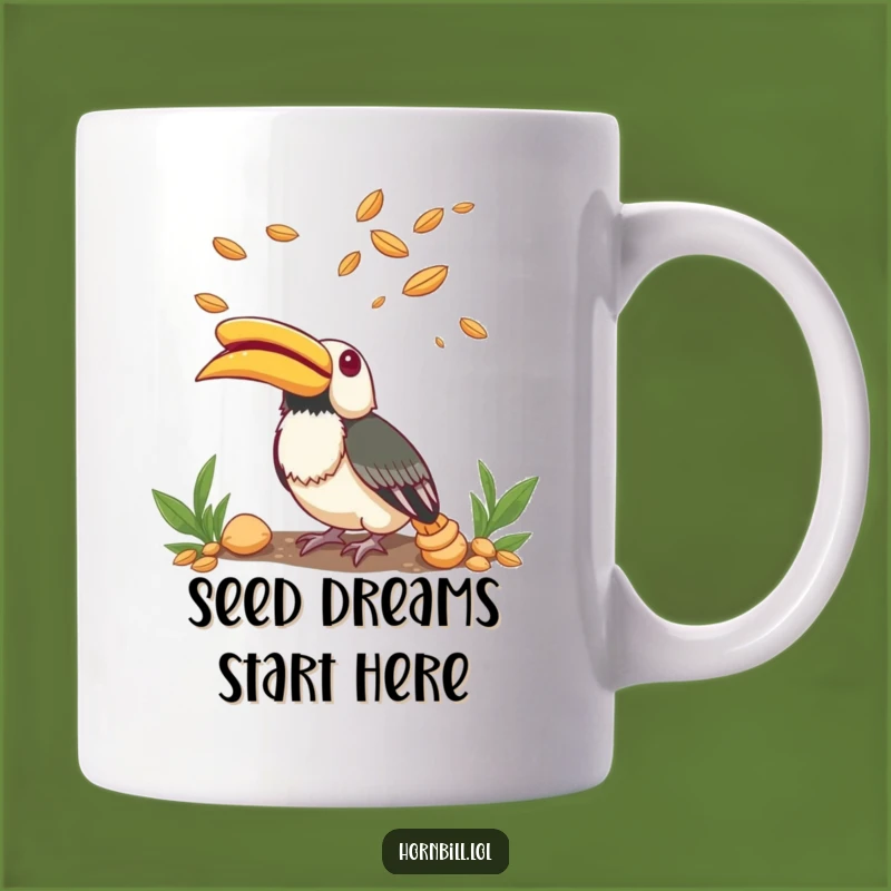 Funny Hornbill Seed Wonder Mug: Adorable Bird's Amazed Look Makes a Hilarious Gift!