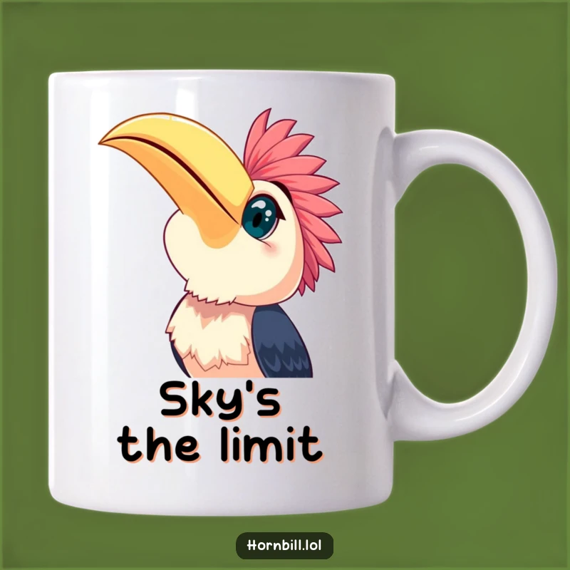 Funny Happy Hornbill Sky Gazer Mug - Optimistic Bird Humor Gift