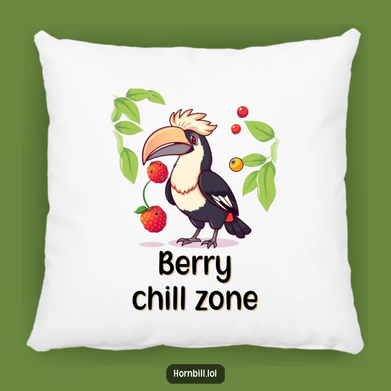 Cozy Funny Hornbill Juggling Berries Pillow: Comfy & Humorous Bird Decor