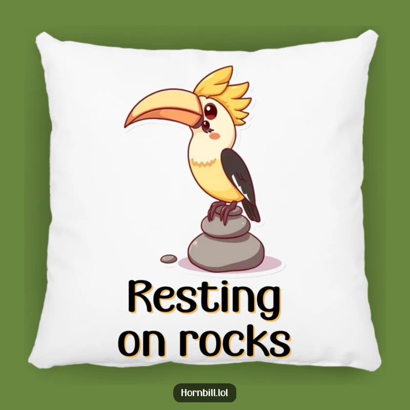 Cute Funny Pillow: Hornbill's Pebble Balance for Cozy Comfort & Quirky Decor