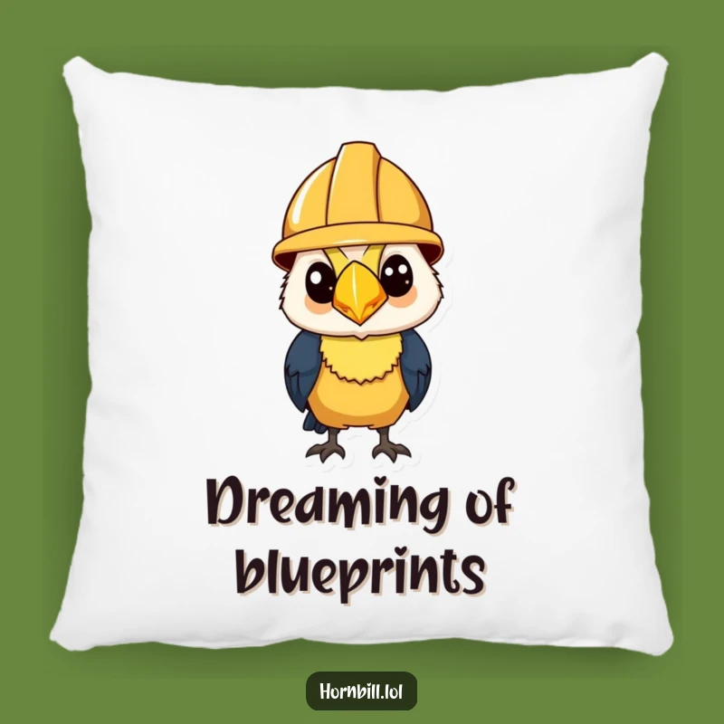 Funny Hornbill Construction Pillow: Cozy Determination Accent, Unique Funny Gift!