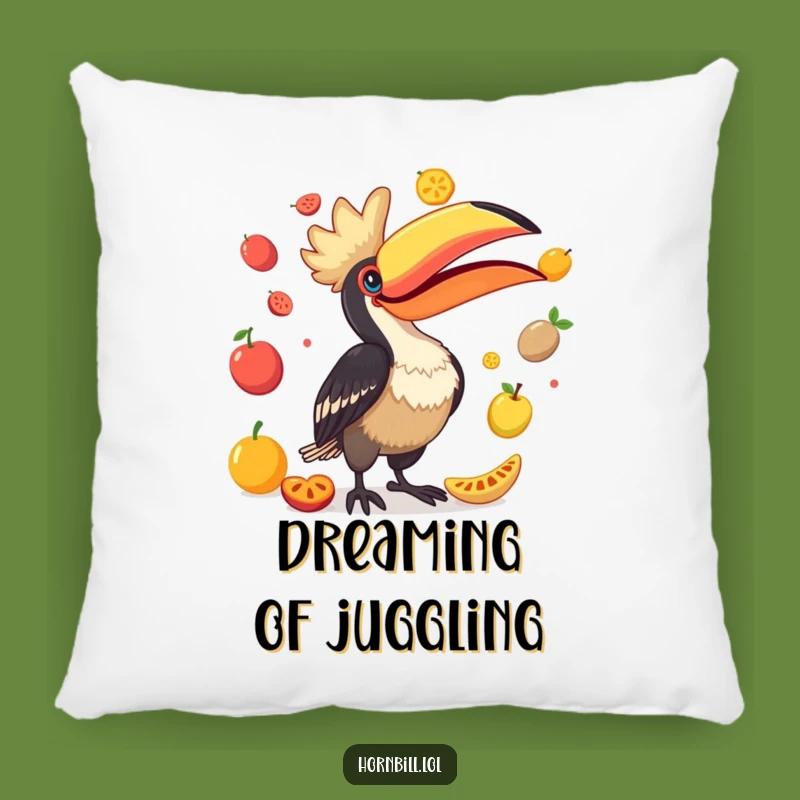 Funny Hornbill Juggling Fruits Pillow - Comfy & Hilarious Home Decor!
