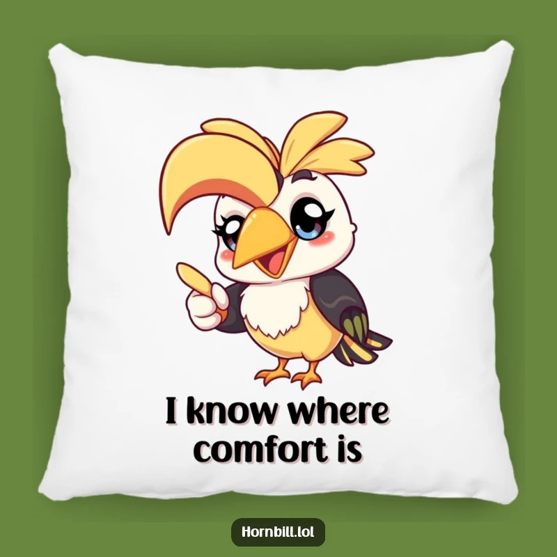 Funny Kawaii Hornbill Pillow: Cheerful Bird Pointing, Cozy Comfy Gift