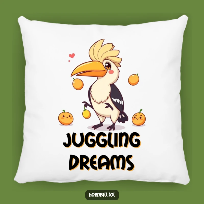 Funny Hornbill Juggling Fruits Pillow - Cozy Bird Performance Cushion Gift