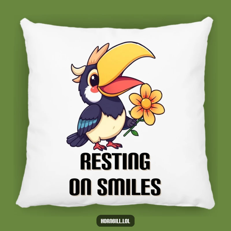 Funny Kawaii Hornbill Pillow: Cozy Smiling Flower Bird Cushion, Adorable Gift