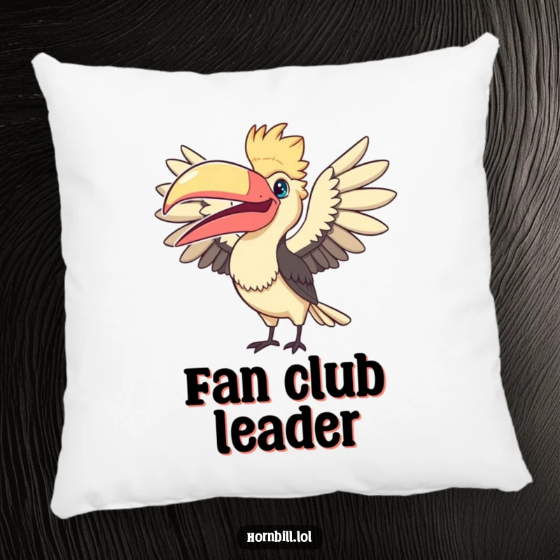 Funny Fanning Hornbill Pillow: a soft and cuddly pillow featuring a cute bird humorously fanning its large beak.