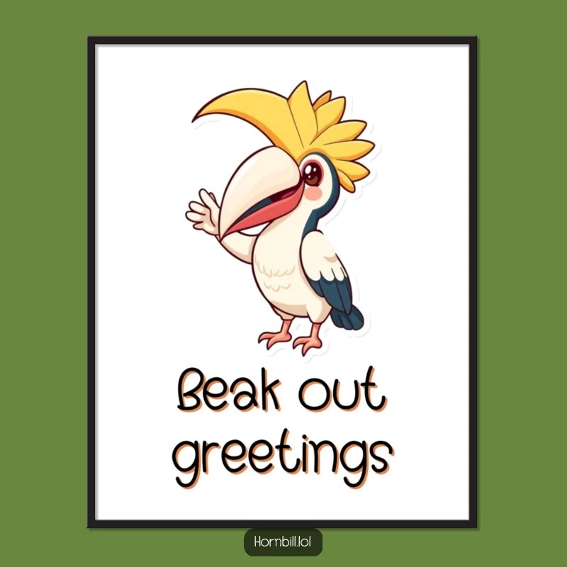 Funny Hornbill Friend Digital Art: Cheerful Casque Wave Print, Humorous Decor Gift