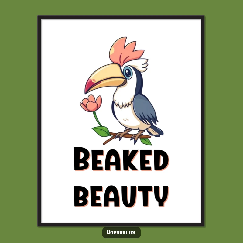 Funny Kawaii Hornbill Flower Digital Art Print for Elegant Decor