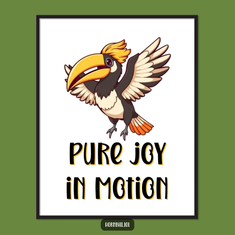 Funny Adorable Hornbill Flapping Wings Digital Art - Instant Joyful Download