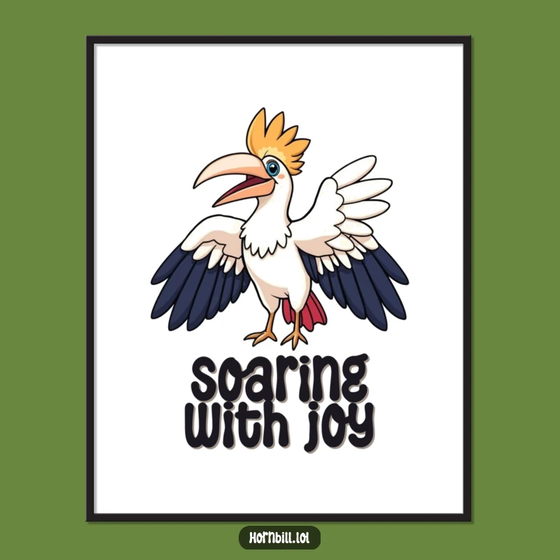 Funny Hornbill Digital Art: Joyful Bird Flapping Wings, Instant Humorous Download