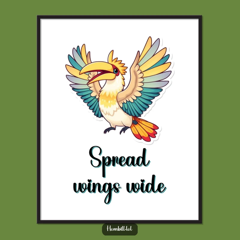 Funny Hornbill Flight Digital Art: Elated Wings Print, Humorous Decor Gift