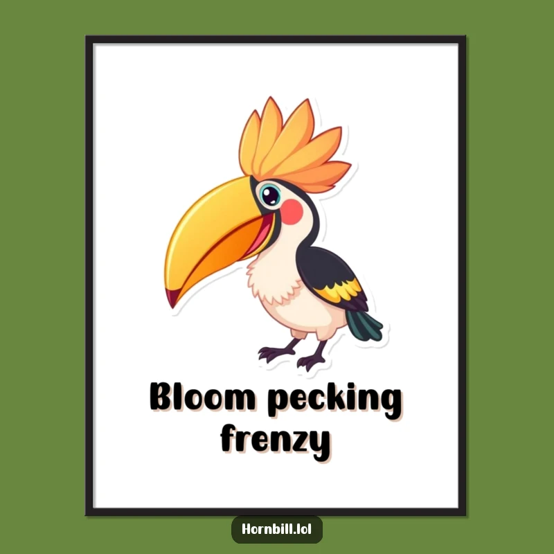 Funny Hornbill Flower Peck Digital Art - Excited Bird Decor, Perfect Funny Gift