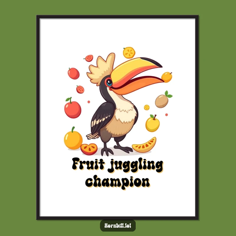 Funny Hornbill Juggling Fruits Digital Art - Instant Laughs & Joyful Decor!