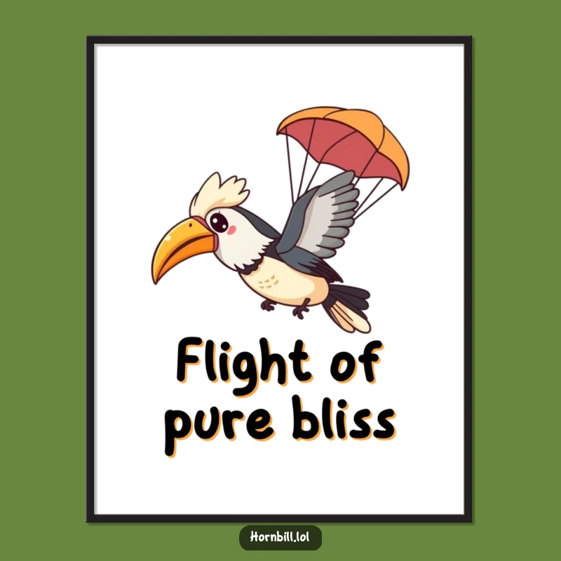 Funny Kawaii Hornbill Digital Art: Instant Gliding Bird Decor, Gift