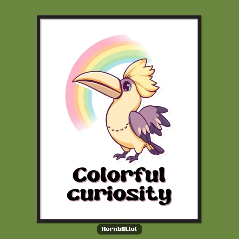 Funny Kawaii Hornbill Rainbow Digital Art Print for Vibrant Decor
