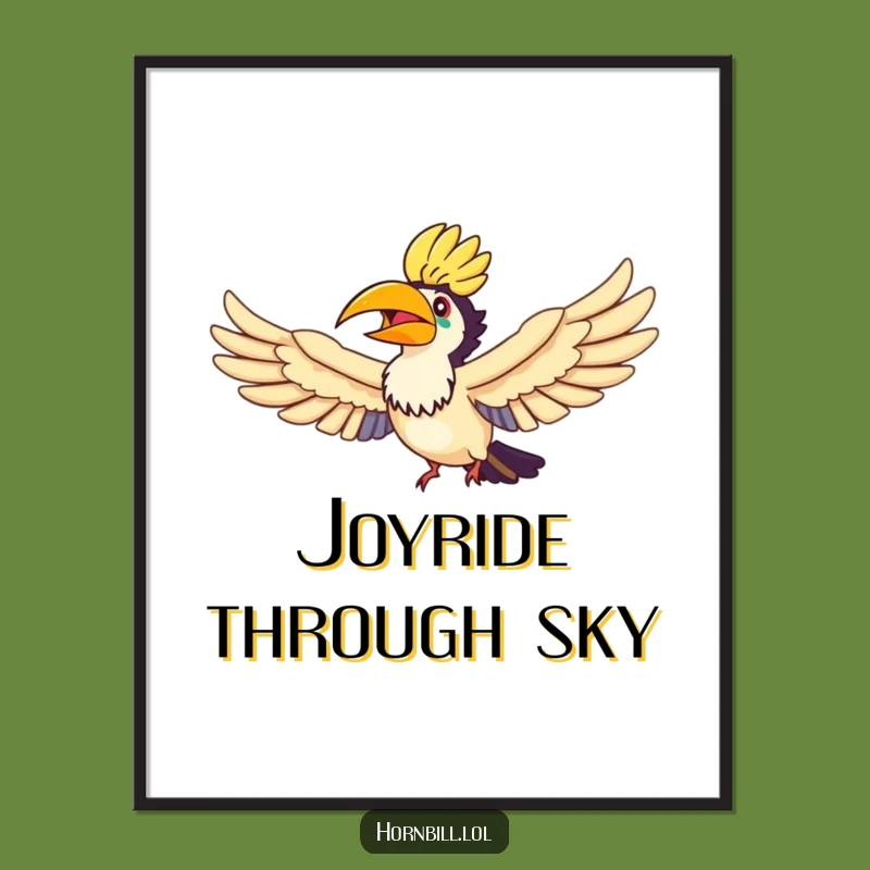 Funny Hornbill Rainbow Flyer Digital Art - Joyful Bird Decor, Perfect Funny Gift