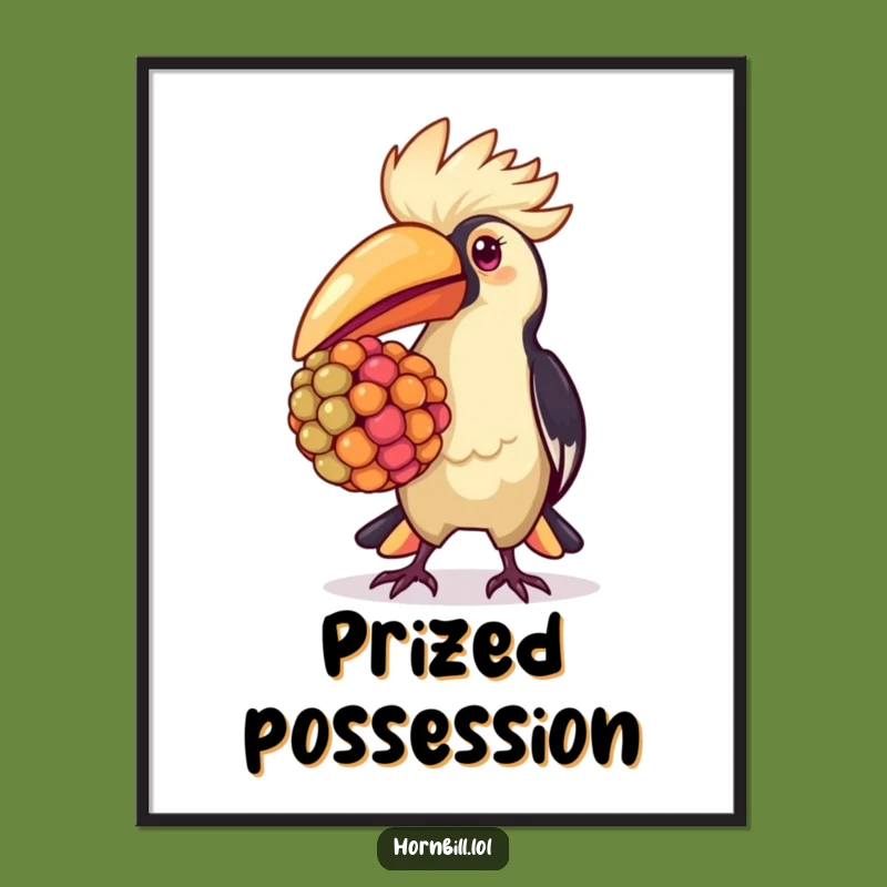 Kawaii Hornbill Digital Art - Proud Berry Carrier, Cute & Funny Print