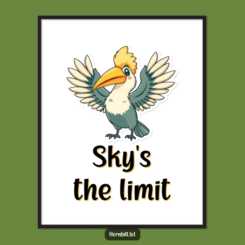 Funny Hornbill Triumph Digital Art - Winged Success Printable Decor, Instant Gift