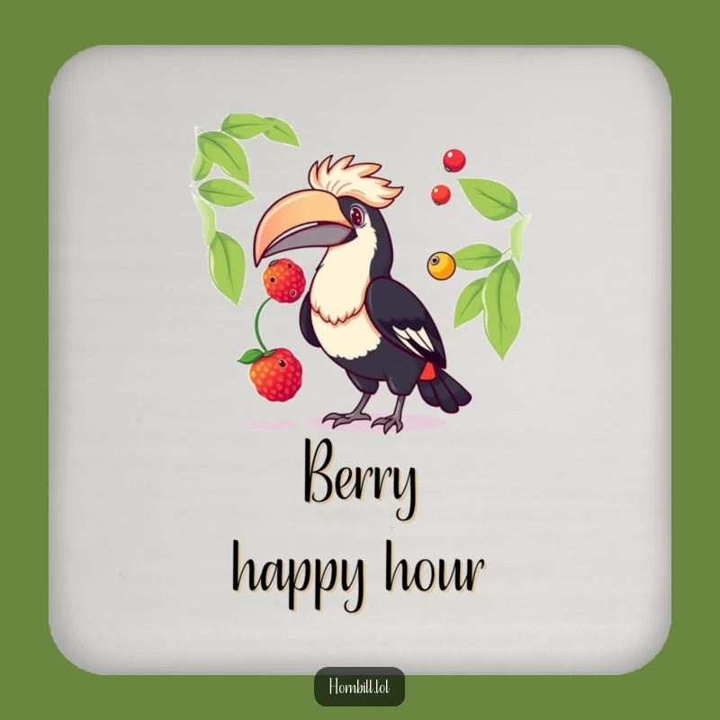 Funny Hornbill Juggling Berries Drink Coasters: Protect Surfaces with Humor