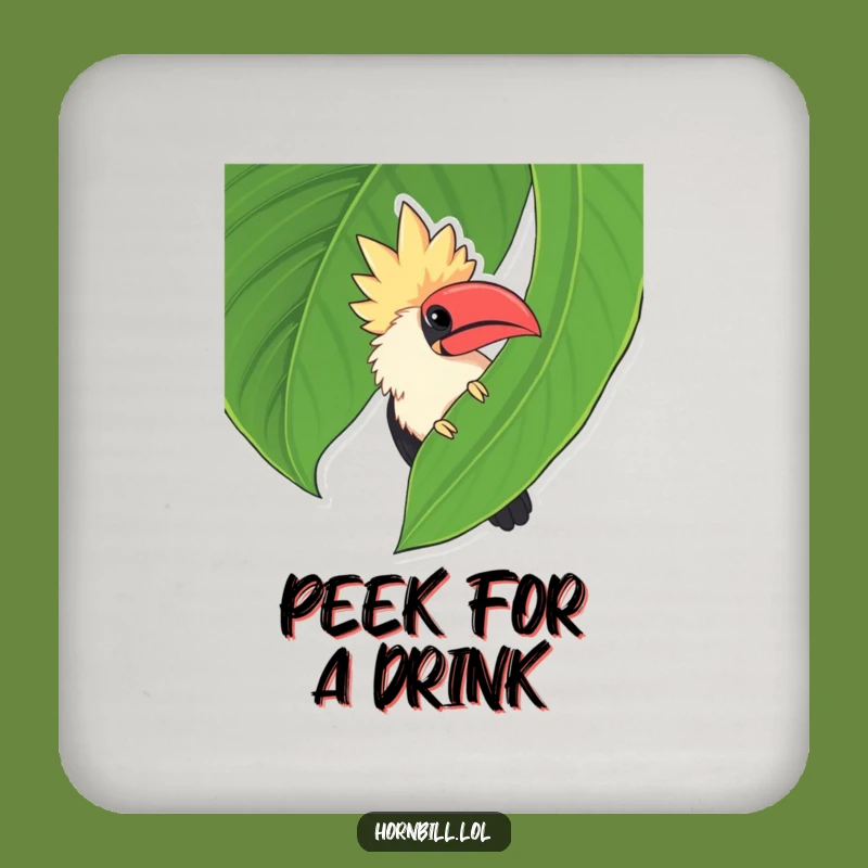 Funny Chubby Hornbill Leaf Peek Coaster - Protect Surfaces with Bird Charm