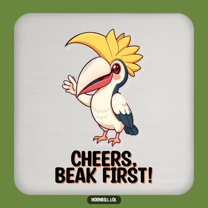 Funny Hornbill Friend Coaster: Casque Wave Drink Protector, Humorous Gift