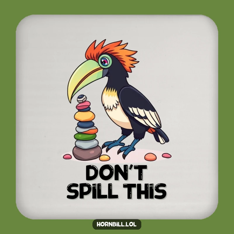 Funny Hornbill Pebble Balancing Coaster: Quirky Bird Tabletop Gift