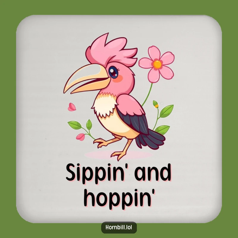 Funny Kawaii Hornbill Coaster: Joyful Hopping Bird Protection, Perfect Gift